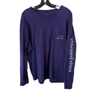 Vineyard Vines Mens Royal Blue whale shirt long sleeve, Pocket size Large